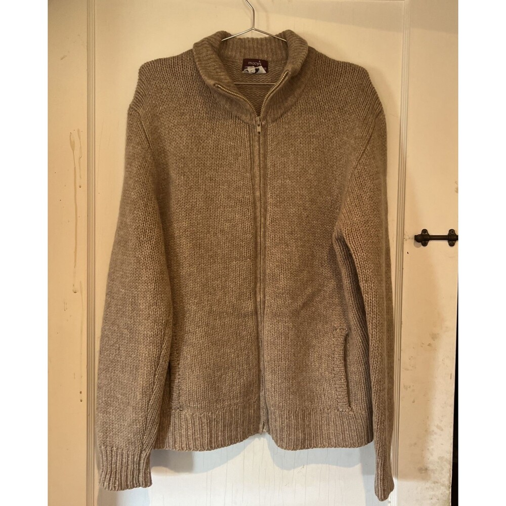 Vtg Macy's Co Shetland Wool Zip Up Cardigan Sweater | Mens Large